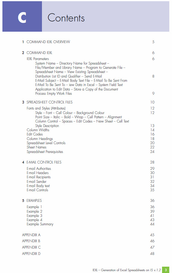 IEXL Manual - Contents Page